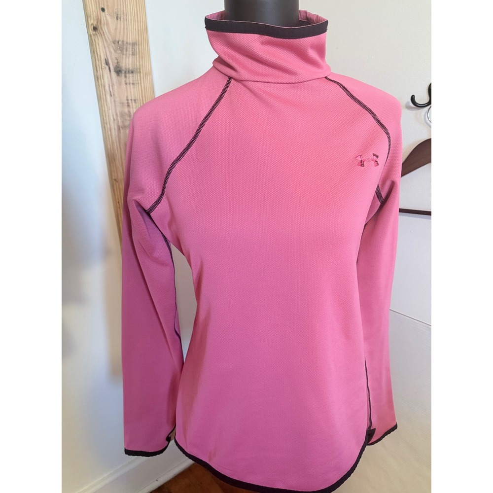 Under Armour Pink Mock Neck ColdGear Base Layer Top Fitted Long Sleeve No Tag